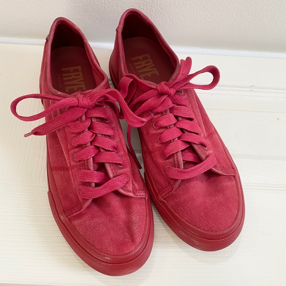NEW FRYE Gia Canvas Low Lace Sneaker, Red 8.5
